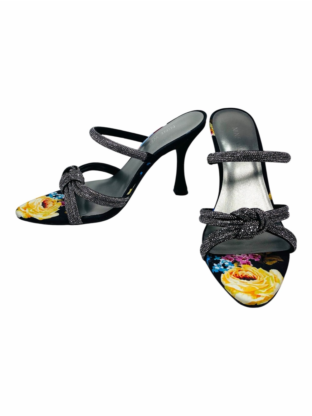 NWT Nine West Black Unela Crystal Embellished Strap Sandal, Size 6.5